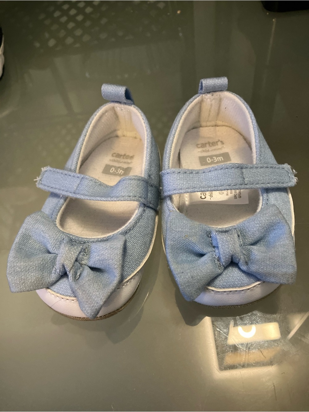 Carter's Light Blue Denim Bow Mary Jane Baby Shoes 0-3 Months